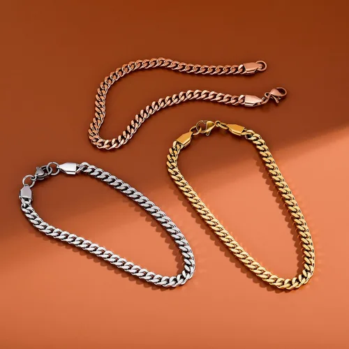 Vista 4 de TOPGRILLZ Stainless Steel Link Bracelet for Men 4mm Cuban Link Silver Bracelets for Women Minimalist Jewelry Gifts