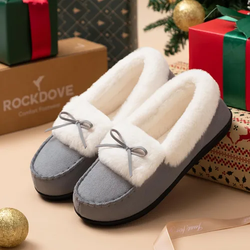 Vista 6 de RockDove Pantuflas tipo mocasín de microgamuza con forro de piel sintética para mujer