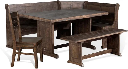 Vista 18 de Pemberly Row - Juego de rincón de desayuno de 4 piezas de madera estilo granja con almacenamiento oculto, asientos reversibles, ideal para espacios