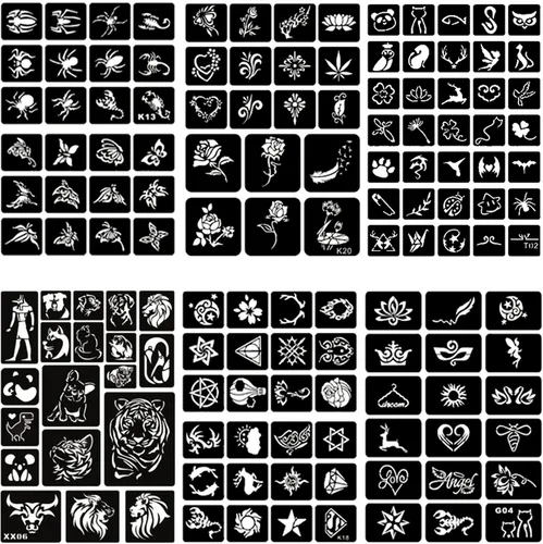Vista 2 de Kit de plantillas de tatuaje de henna reutilizables para hombres y mujeres, más de 423 plantillas de tatuaje, plantilla de tatuaje con aerógrafo