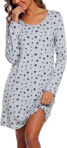 Vista 7 de ENJOYNIGHT Ropa de dormir de algodón para mujer, camisón de manga larga con estampado de camiseta para dormir ABC