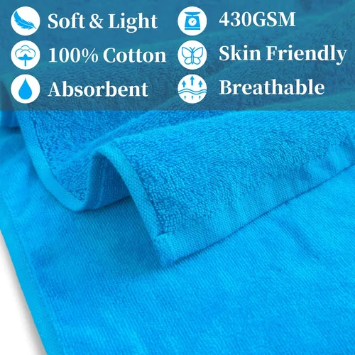 Vista 2 de Juego de 2 toallas deportivas de algodón para gimnasio, 12 x 45 pulgadas, absorbentes, transpirables, de 430 GSM, suaves, toalla deportiva para Azul