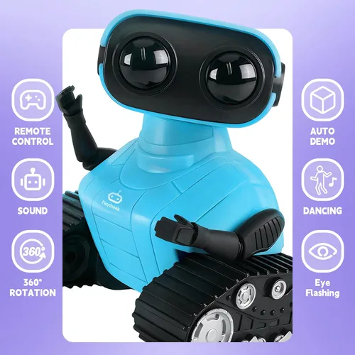 Vista 2 de Playsheek Robot Toy - Robot recargable Emo RC con demostración automática para niños, mayores de 3 años - Azul