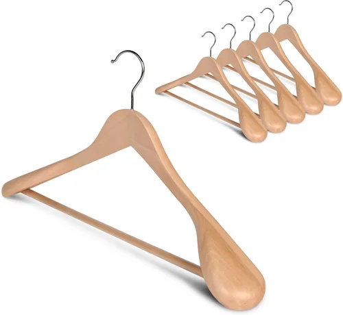 Vista 10 de StorageWorks - Paquete de 6 perchas de madera extra anchas con hombro para abrigos, camisas, chaquetas, pantalones y trajes (color nogal claro)