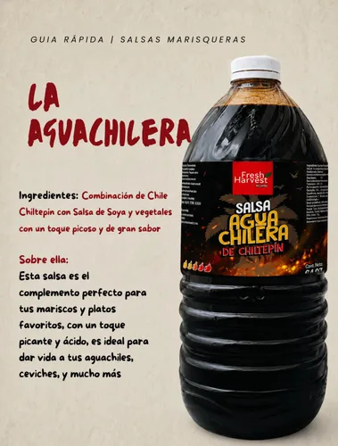 Vista 3 de Fresh Harvest "Salsa Aguachilera De Chiltepin" salsa picante 5Lt (169.07 Fl Oz) auténtica salsa picante chiltepin mexicana, ideal para mariscos