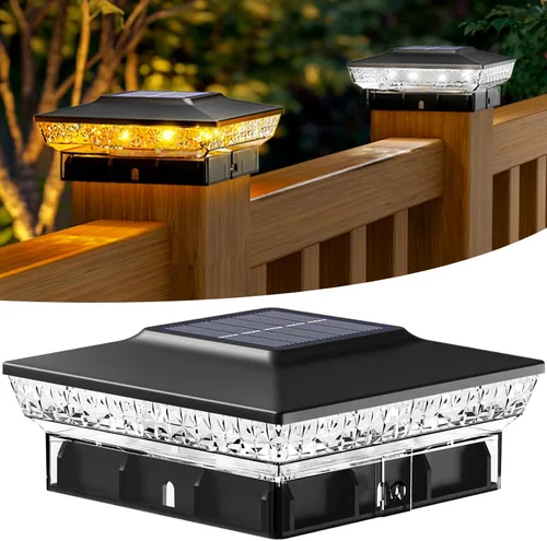 Vista 24 de btfarm Paquete de 8 luces solares para punta de poste al aire libre, 2 modos de color 16 luces LED para postes de valla se ajustan a 4x4 3.5x3.5
