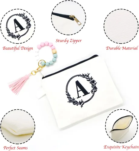 Vista 3 de Bolsa de cosméticos con combinación de letras bordadas, bolsa de regalo personalizada, adecuada para bodas, cumpleaños, vacaciones, es un gran