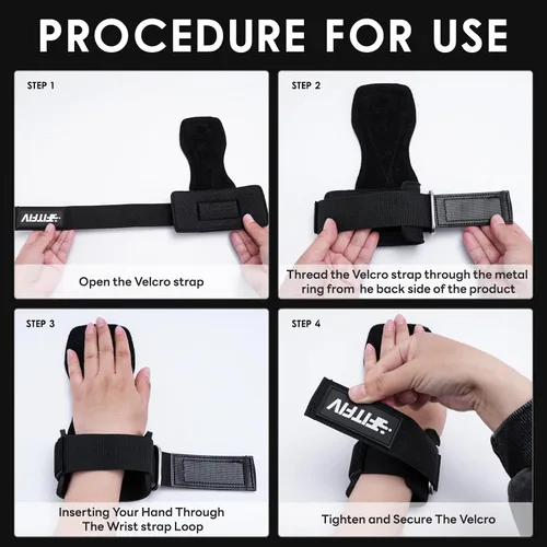Vista 3 de Correa de muñeca de levantamiento de pesas, correas de cuero dobles para entrenamiento de fuerza en el gimnasio, muñequeras acolchadas de neopreno