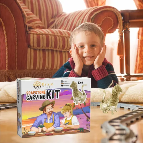 Vista 6 de BRAIN TREE - Kit de tallado de esteatita para gatos, esculpe tu propia escultura para niñas, niños, niños - Regalo para adolescentes - Actividad