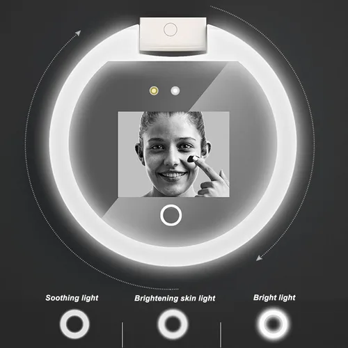 Vista 5 de Espejo compacto de viaje con cámara, espejo portátil de aumento 2X con luces para verificar protector solar, espejo de maquillaje LED, espejo