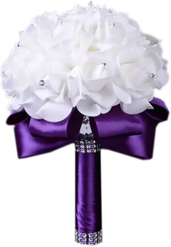 Vista 8 de Ramilletes de boda para novia en blanco, ramo de boda para dama de honor, ramos para dama de honor con flores para decoración de boda (Azul+Blanco)
