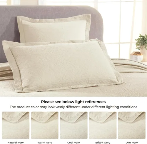 Vista 5 de Superior Juego de colcha de algodón con diseño de flor de lis, mantas cálidas, ropa de cama para todas las estaciones, decoración de dormitorio