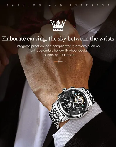 Vista 3 de OLEVS Relojes automáticos para hombre, oro de lujo, vestido de diamantes de cuerda automática, esqueleto mecánico, Tourbillon, reloj de pulsera
