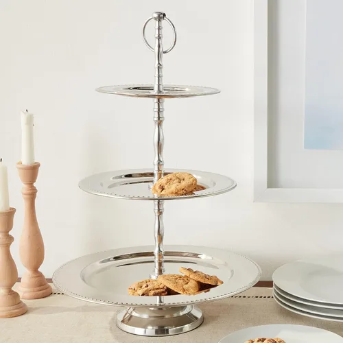 Vista 4 de Elegance - Soporte de buffet con cuentas de 3 niveles, plateado, grande