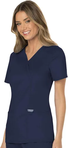 Vista 4 de Cherokee WW610 - Camiseta de ropa quirúrgica para mujer, estilo cruzado falso, para trabajar