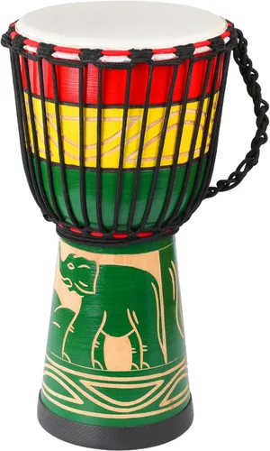 Vista 8 de LIEKE Djembe - Tambor africano de 10 x 20 pulgadas, cabeza de cabra caoba, pintado a mano, patrón pintado a mano, para adultos principiantes (azul)