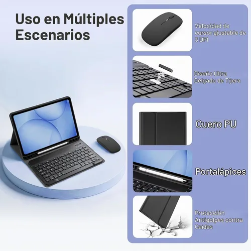 Vista 6 de Funda para mouse y teclado para Samsung Galaxy Tab A9 Plus /A11 Ratón negro.
