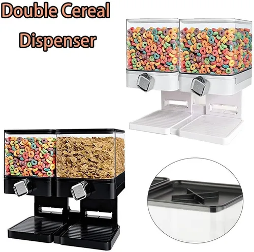 Vista 8 de TopHomer Dispensador de cereales de doble control con bandeja inferior desmontable y diseño de salida de paleta de rueda para organización de Negro