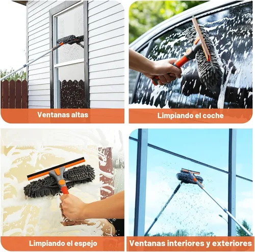 Vista 6 de Eazer Herramienta de limpieza de ventanas 2 en 1, escobilla de ventana de 64 pulgadas para el hogar, kit de limpieza de ventanas con poste
