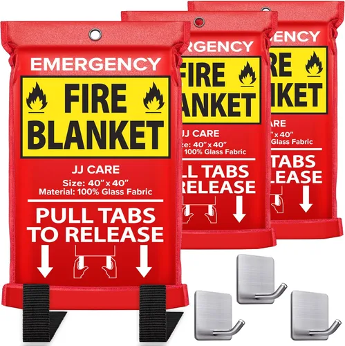 Vista 16 de JJ CARE Manta contra incendios – 2 paquetes con ganchos y guantes – Manta de emergencia contra incendios para el hogar y la cocina, mantas