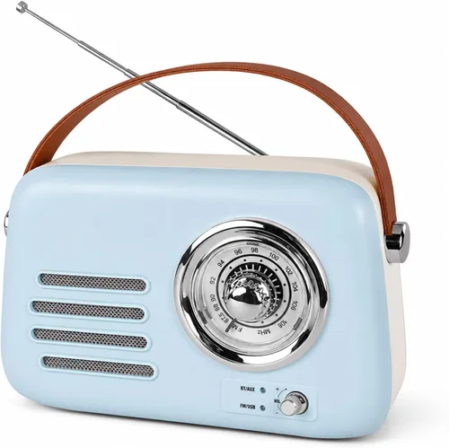 Vista 9 de Altavoz Bluetooth vintage con radio FM, caja de auge inalámbrica portátil, más de 20 horas de duración de la batería, radio retro