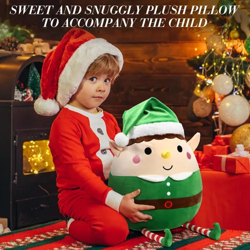 Vista 5 de Huwena Almohada de felpa grande de 14 pulgadas, decoración de Navidad, suave y tierna, cojín de peluche para abrazar, regalo para Navidad, fiestas