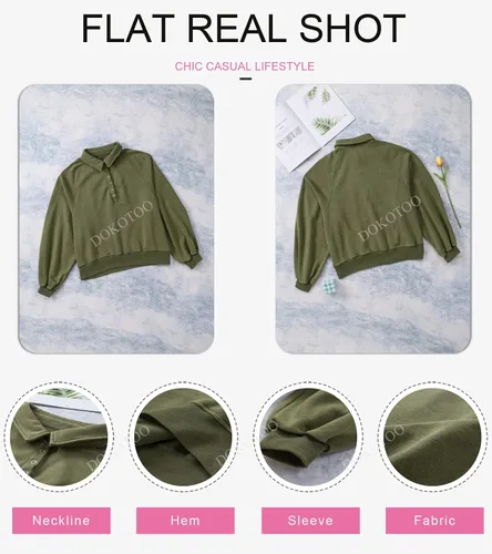 Vista 4 de Dokotoo Sudaderas de gran tamaño con cuello de botón para mujer, manga de farol, holgadas, para mujer