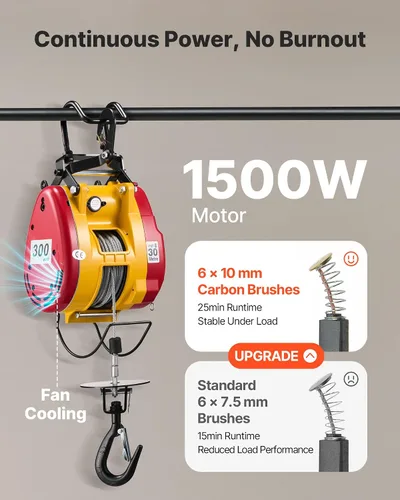 Vista 5 de VEVOR Polipasto Eléctrico 2 en 1, Capacidad de 660 lbs, Grúa de Potencia Portátil de 1500W, Altura de Elevación de 98.4 pies, 62 pies/min