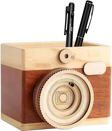 Vista 10 de BestAlice Soporte para lápices de madera para cámara, soporte para bolígrafo de escritorio, accesorios de escritorio retro, decoración