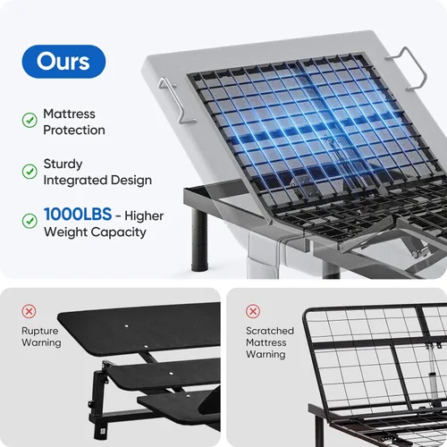 Vista 2 de Base de cama ajustable individual XL con masaje, base de cama eléctrica con patas ajustables, puertos USB, control remoto inalámbrico, gravedad cero