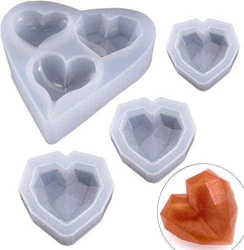 Vista 6 de Molde epoxi con forma de corazón profundo de 6 estilos, molde de silicona de tamaño de más de 1 pulgada, cuentas en forma de corazón de amor