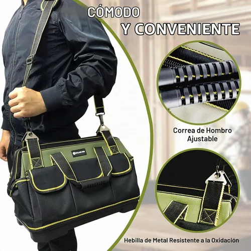 Vista 2 de Bolsa de herramientas de 17 pulgadas para hombres de alta resistencia con base moldeada impermeable, bolsa de gran capacidad de boca ancha, bolsas