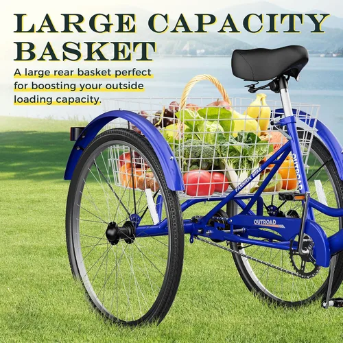 Vista 5 de Betterland Triciclo para adultos de 24/26 pulgadas, triciclo cómodo con canasta grande, bicicleta de crucero estable de 3 ruedas para compras