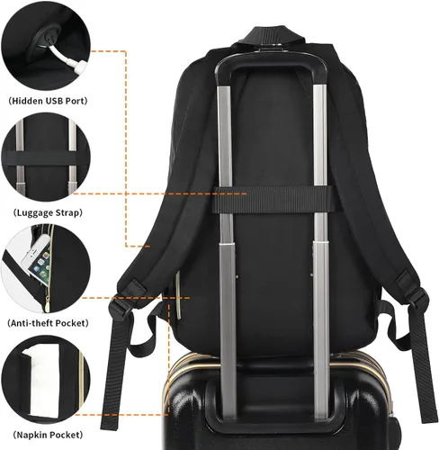 Vista 4 de Mochila para laptop para mujer, mochilas de viaje de negocios de 15.6 pulgadas, mochila escolar para niñas, profesores, mochila apta para la Negro