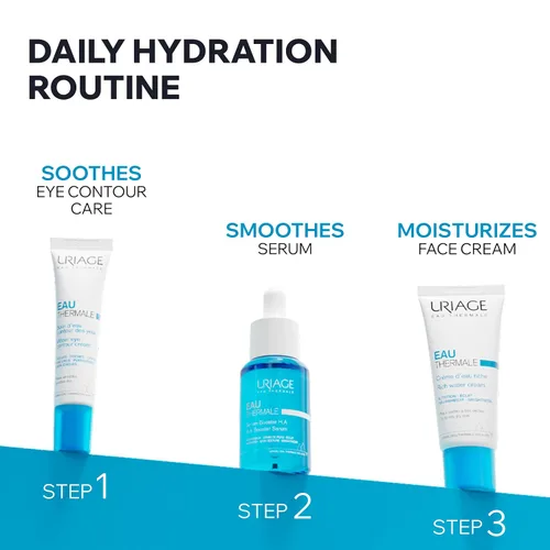 Vista 6 de Uriage Crema de agua rica, crema facial hidratante con ácido hialurónico, hidratación intensa 24 horas, aumenta la luminosidad, no comedogénica
