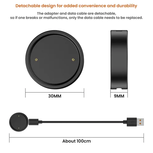 Vista 6 de Vancle Cargador para Amazfit Bip 6/Active 2, cable de carga magnético para Active 2, Amazfit Bip 6 Smart Watch (3.3 pies/3.3 ft)