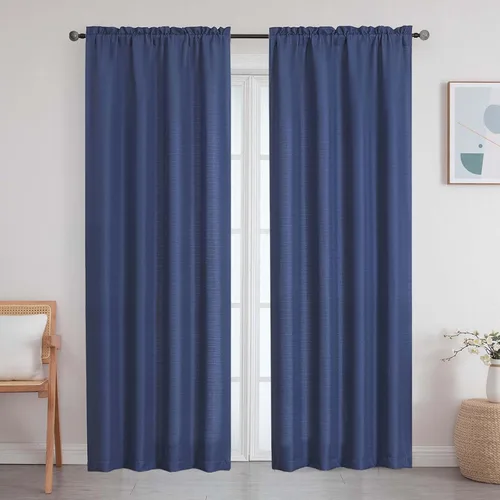 Vista 48 de Cortinas de lino para dormitorio y sala de estar de 96 pulgadas de largo, juego de 2 paneles, con bolsillo para cortinero, filtrado de luz, textura