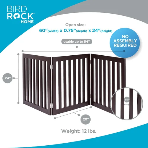 Vista 3 de INTERNET'S BEST Dog Gate - Barrera independiente para mascotas para interiores, valla plegable de madera para perros, puerta extra ancha