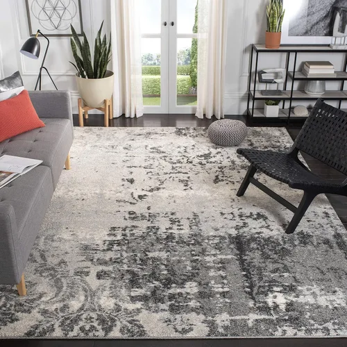 Vista 7 de SAFAVIEH Retro Collection - Alfombra de pasillo de 2 pies 3 pulgadas x 7 pies, gris claro y gris, diseño abstracto moderno, no desprende pelusa