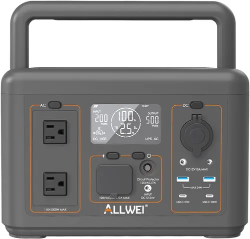 Vista 13 de ALLWEI Estación de Energía Portátil 300W, Generador Solar de 280Wh con Toma de CA de Onda Senoidal Pura de 110V, Generador de Batería de Litio