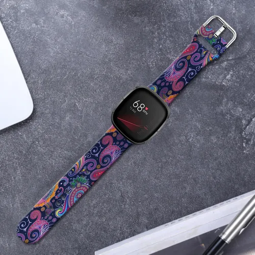 Vista 7 de Correas de reloj de dibujos animados con estampado floral compatibles con Fitbit Versa 4/Versa 3/Fitbit Sense 2/Sense Band de silicona suave