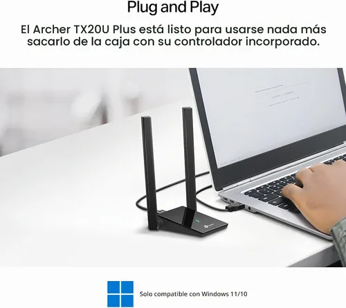 Vista 6 de TP-Link Adaptador USB WiFi 6 para PC de escritorio, antena WiFi de doble Negro