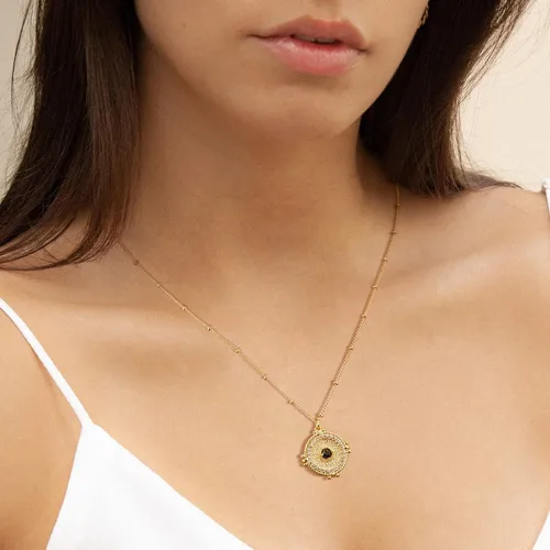 Vista 3 de MTMY Collar de moneda de oro de 14 quilates, chapado en oro de 14 quilates, delicado collar con dije de moneda de oro para mujer, collar de disco