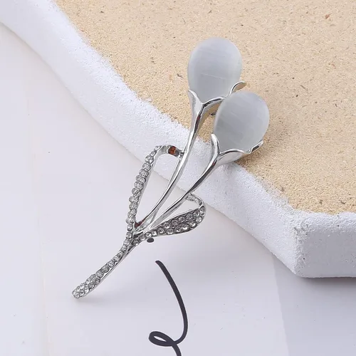 Vista 3 de Guoshang - Broche de ópalo de oro rosa para mujer, diseño de lirio de cala, broche de solapa para abrigos, chaquetas, suéteres, accesorios