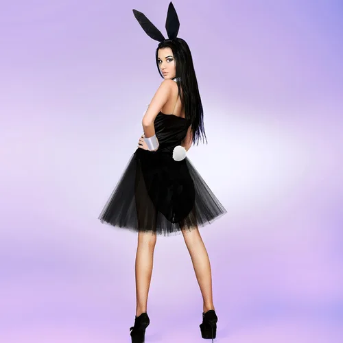 Vista 7 de Conjunto de accesorios de conejo para mujer diadema de orejas de conejo puños corbatín cola de conejo para Halloween Navidad