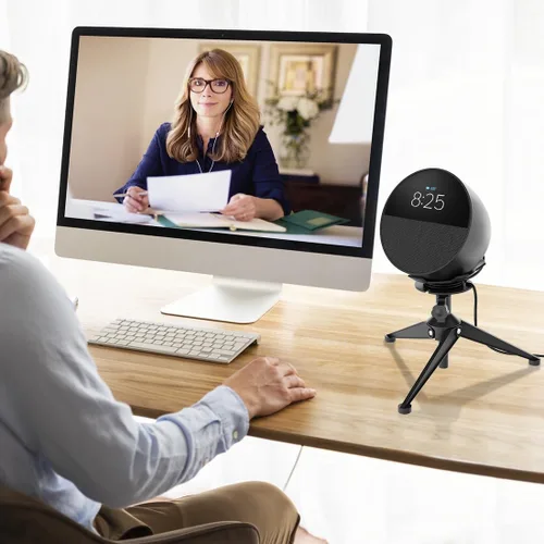 Vista 2 de Small Metal Tripod Holder for Echo Spot, Cute Desktop Speaker Mount Stand Portable with Cable Management, Adjustable Height from 4.3"-6.6", 1 Pack