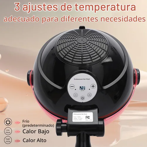 Vista 3 de Secador de pelo con capucha, secador de pelo profesional de pie con ajuste de tiempo, controles táctiles y 3 ajustes de temperatura, secador de pelo