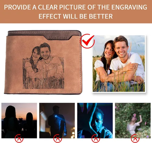 Vista 6 de Easycosy Cartera con fotos personalizada para hombres, regalo personalizado con imagen grabada y nombre para novio, marido, papá, padrinos de boda