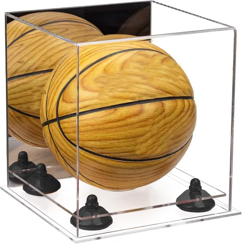 Vista 103 de Better Display Cases Mini acrílico - Miniatura (no tamaño completo) Baloncesto vitrina con elevadores negros y espejo (A015-BR)