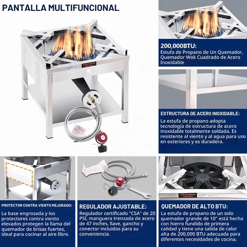 Vista 7 de ARC - Juego de quemadores de propano de acero inoxidable de 69 cuartos de galón con quemador de propano de 200,000 BTU, wok resistente de 25